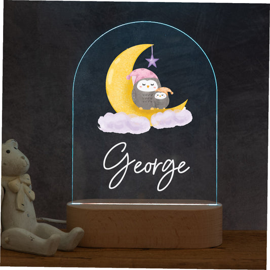 Personalised Owl and Moon Night Light