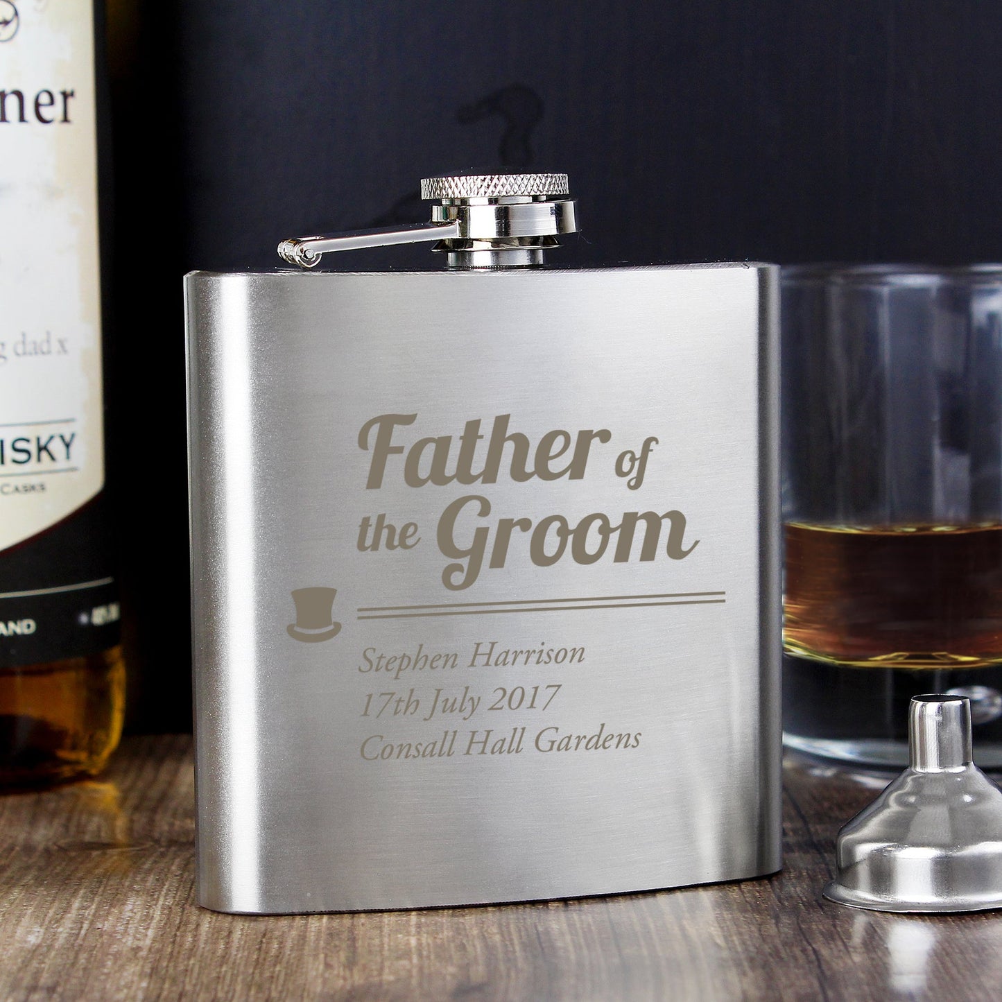 Personalised Bridal Role Top Hat Hip Flask