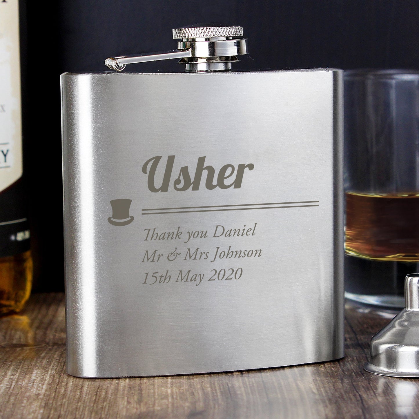 Personalised Bridal Role Top Hat Hip Flask