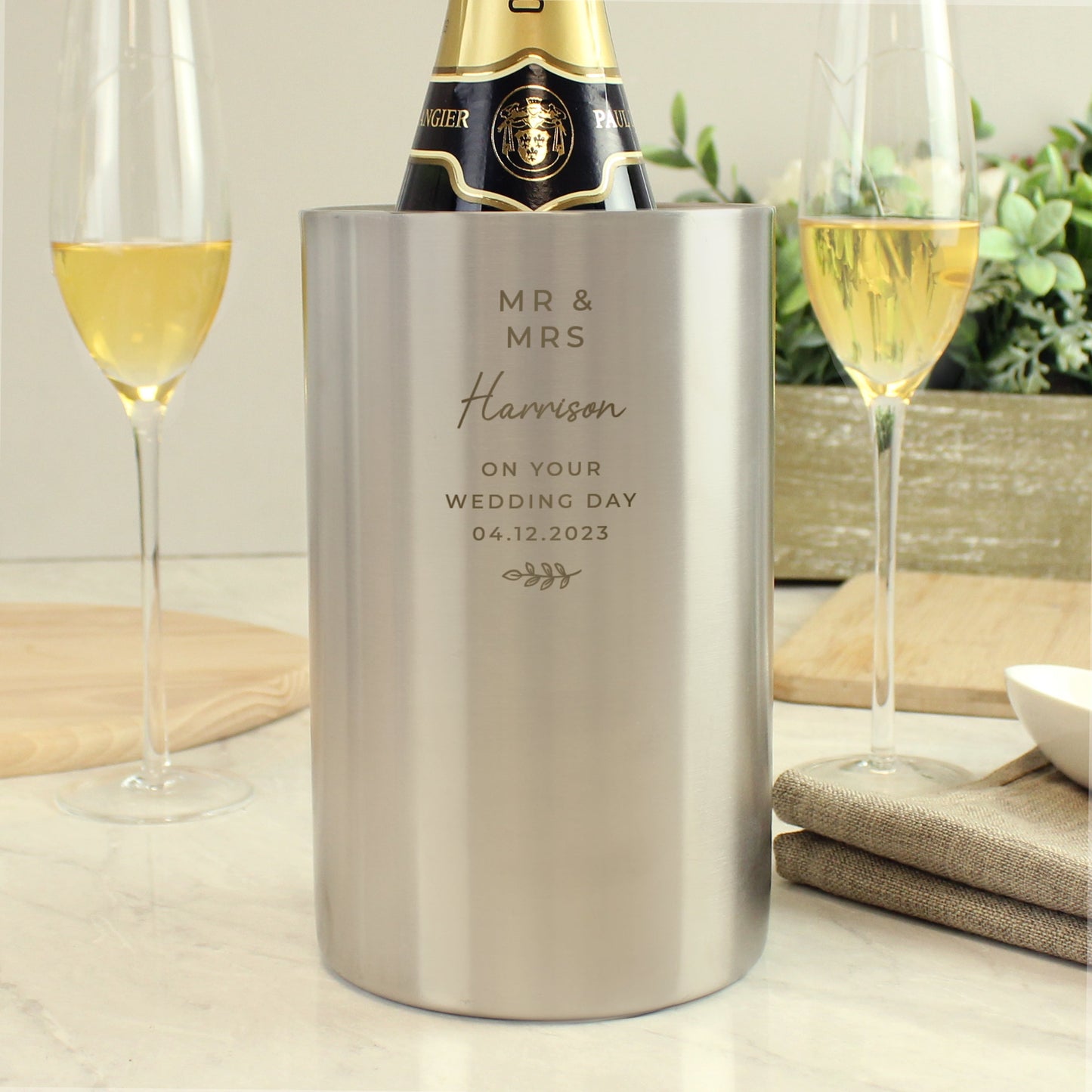 Personalised Any Text Brushed Steel Wine Cooler