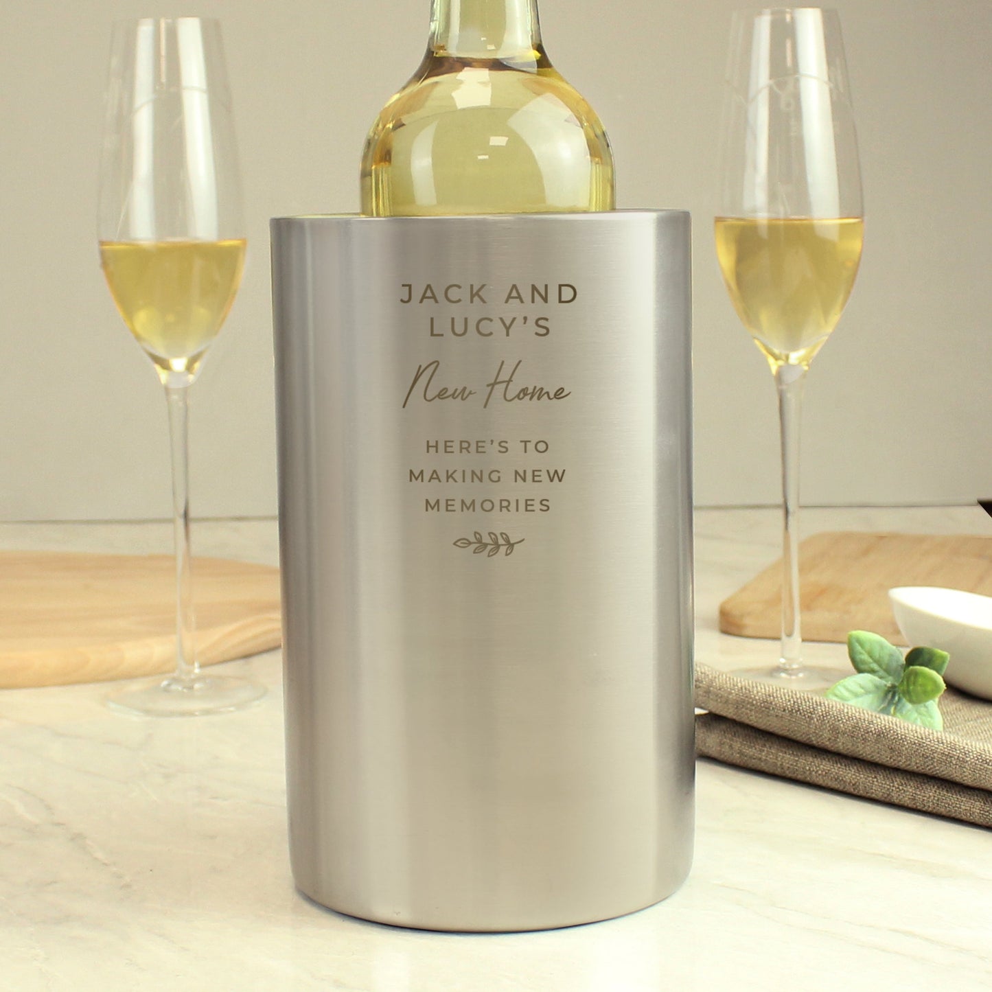 Personalised Any Text Brushed Steel Wine Cooler