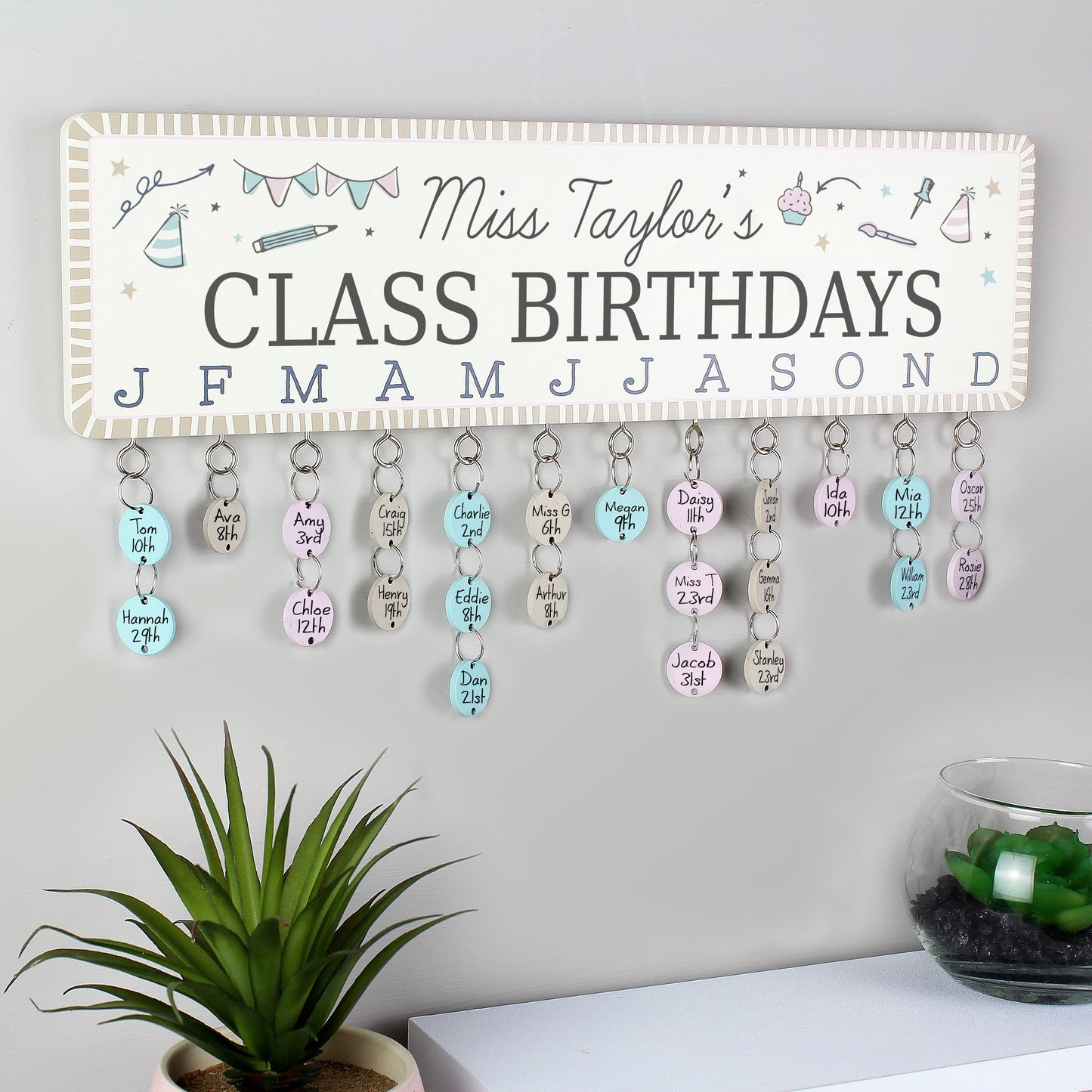 Personalised Home, Classroom, Office, Birthday Planner Plaque with Customisable Discs