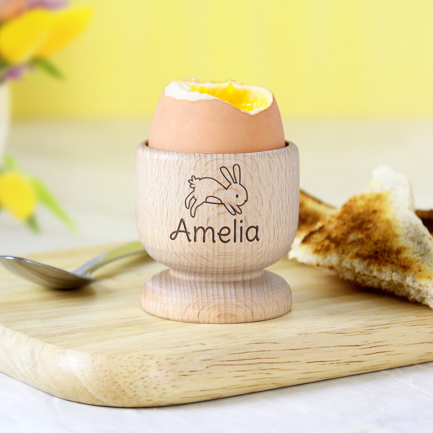 Personalised Easter Bunny Wooden Egg Cup