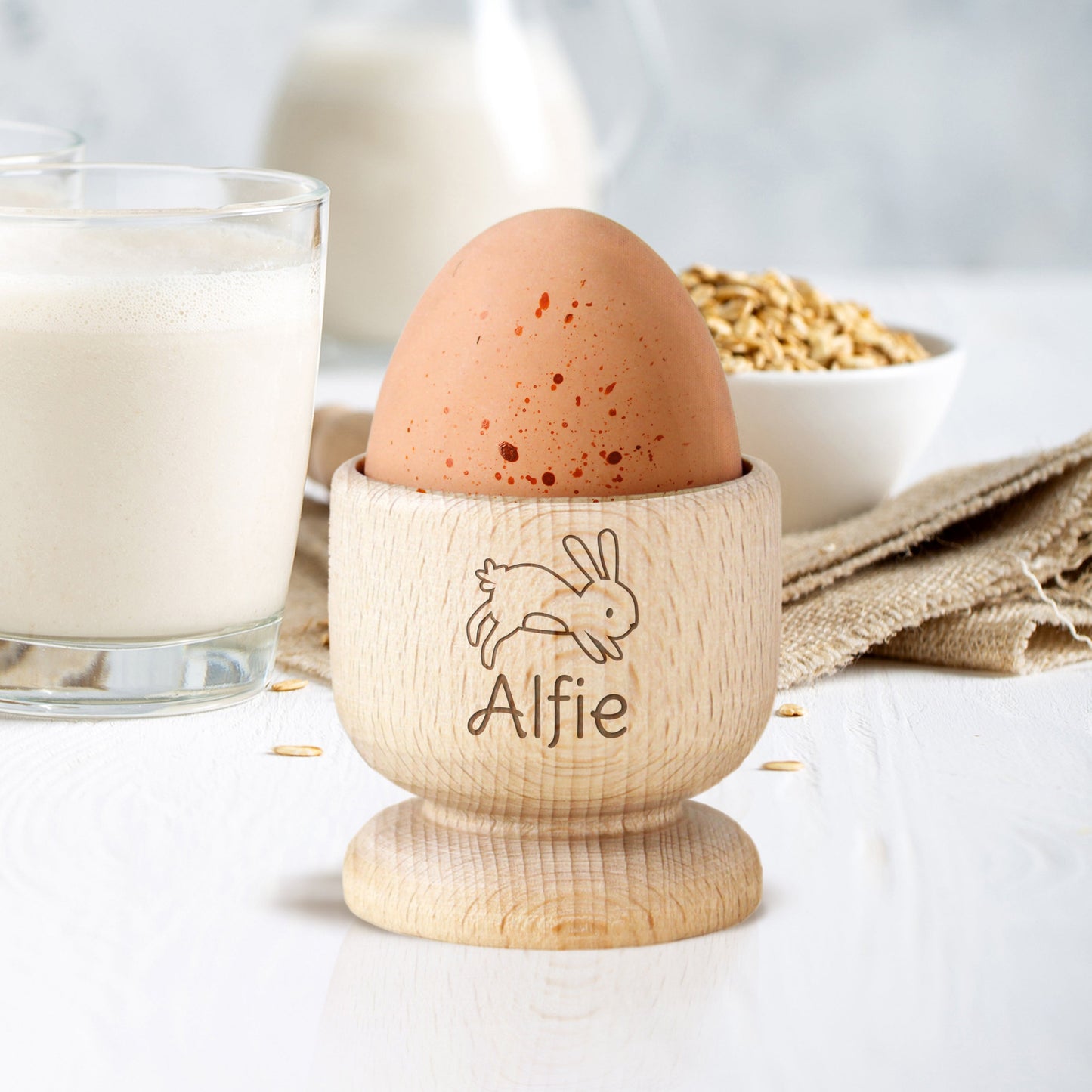 Personalised Easter Bunny Wooden Egg Cup