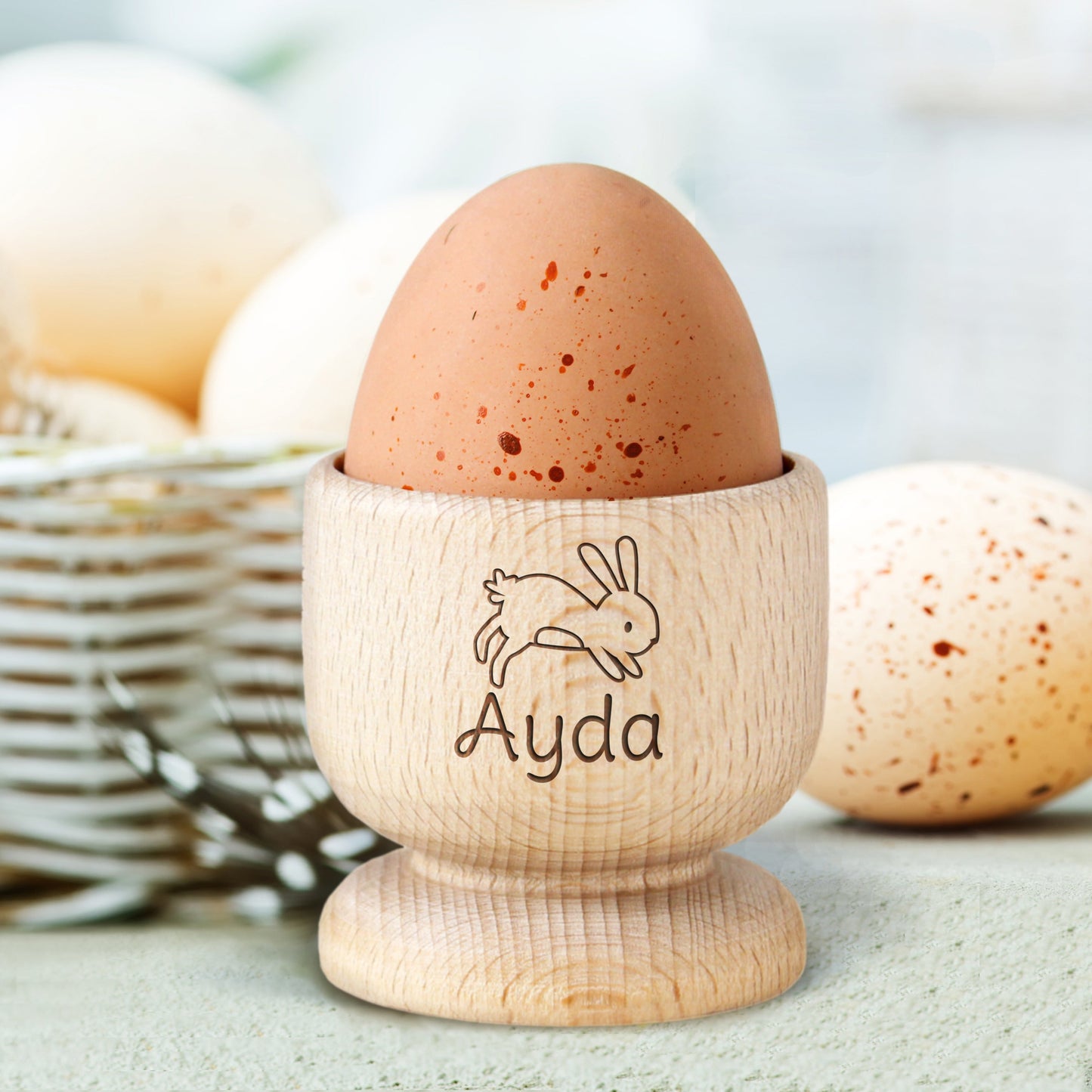 Personalised Easter Bunny Wooden Egg Cup