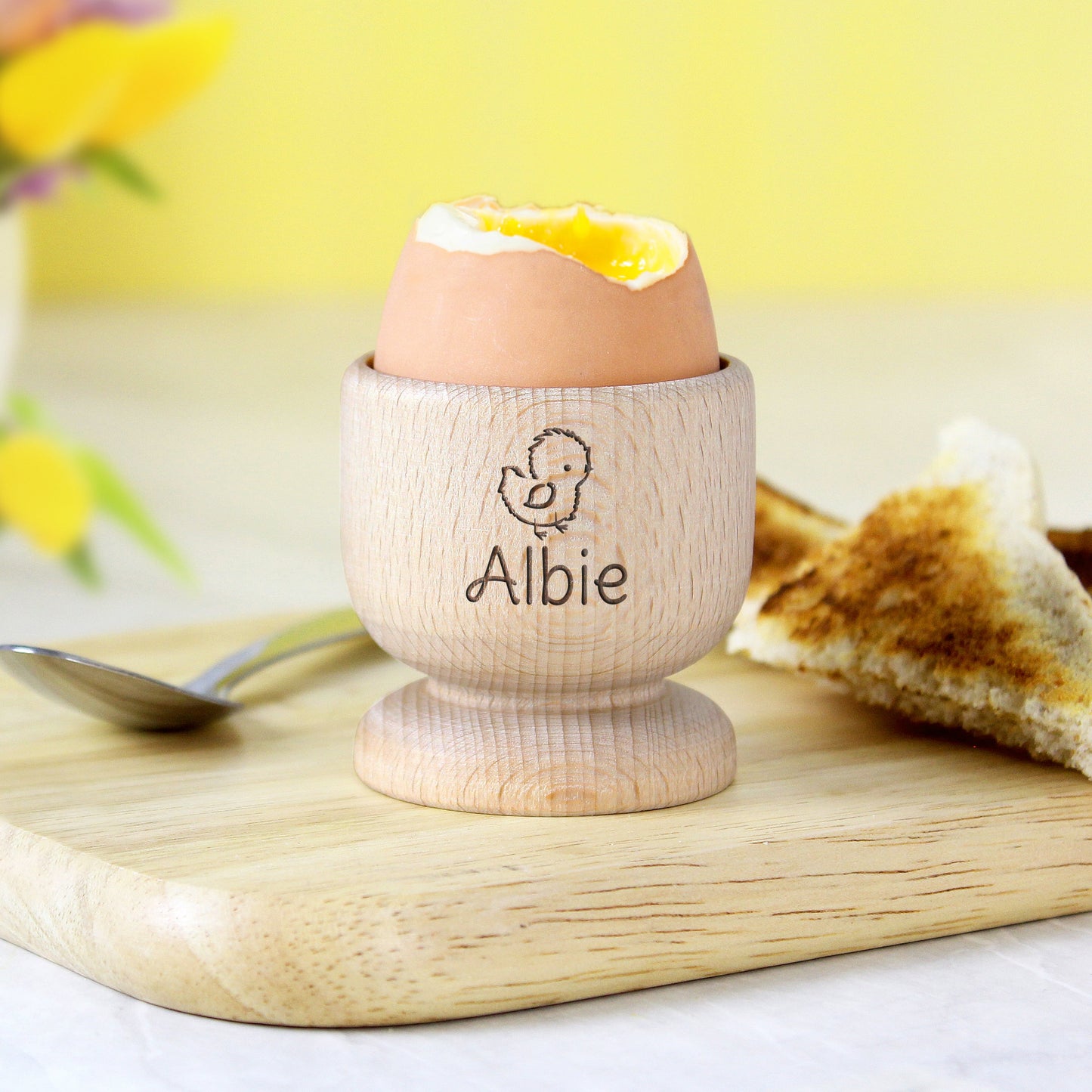 Personalised Easter Baby Chick Wooden Egg Cup