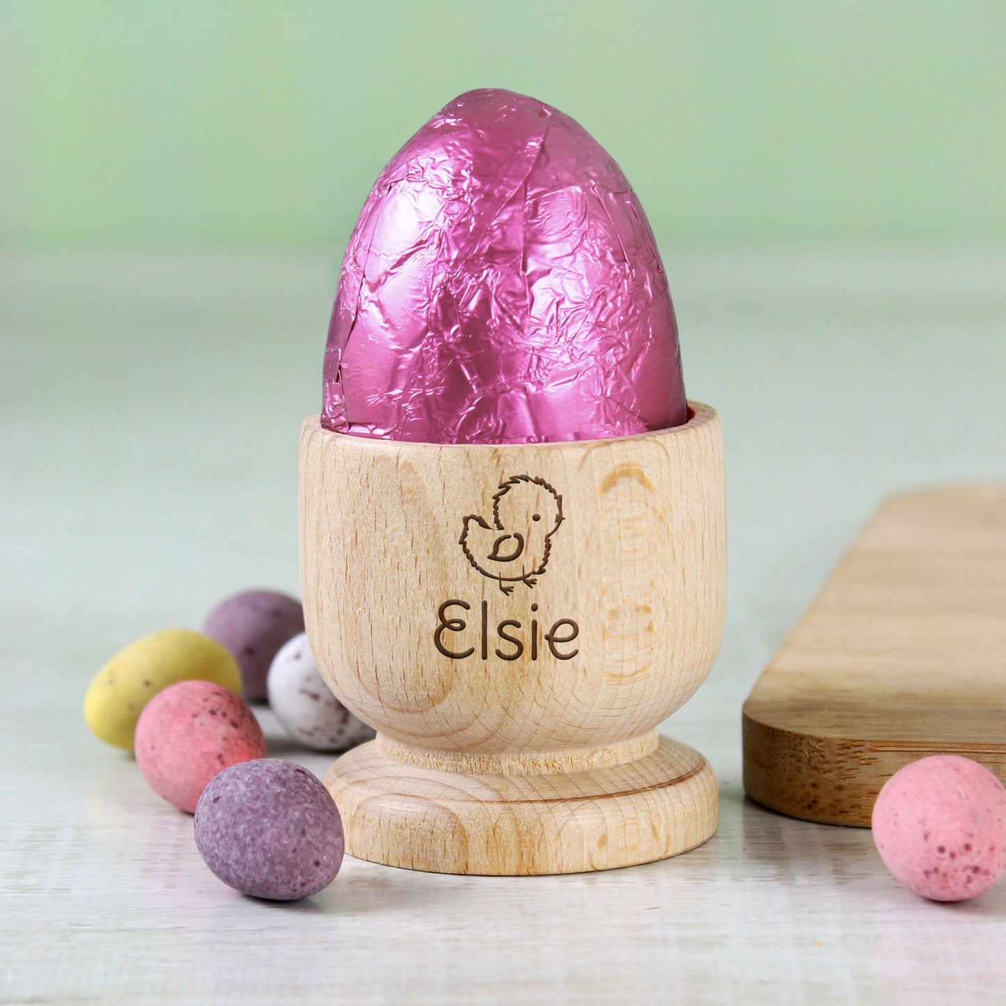 Personalised Easter Baby Chick Wooden Egg Cup