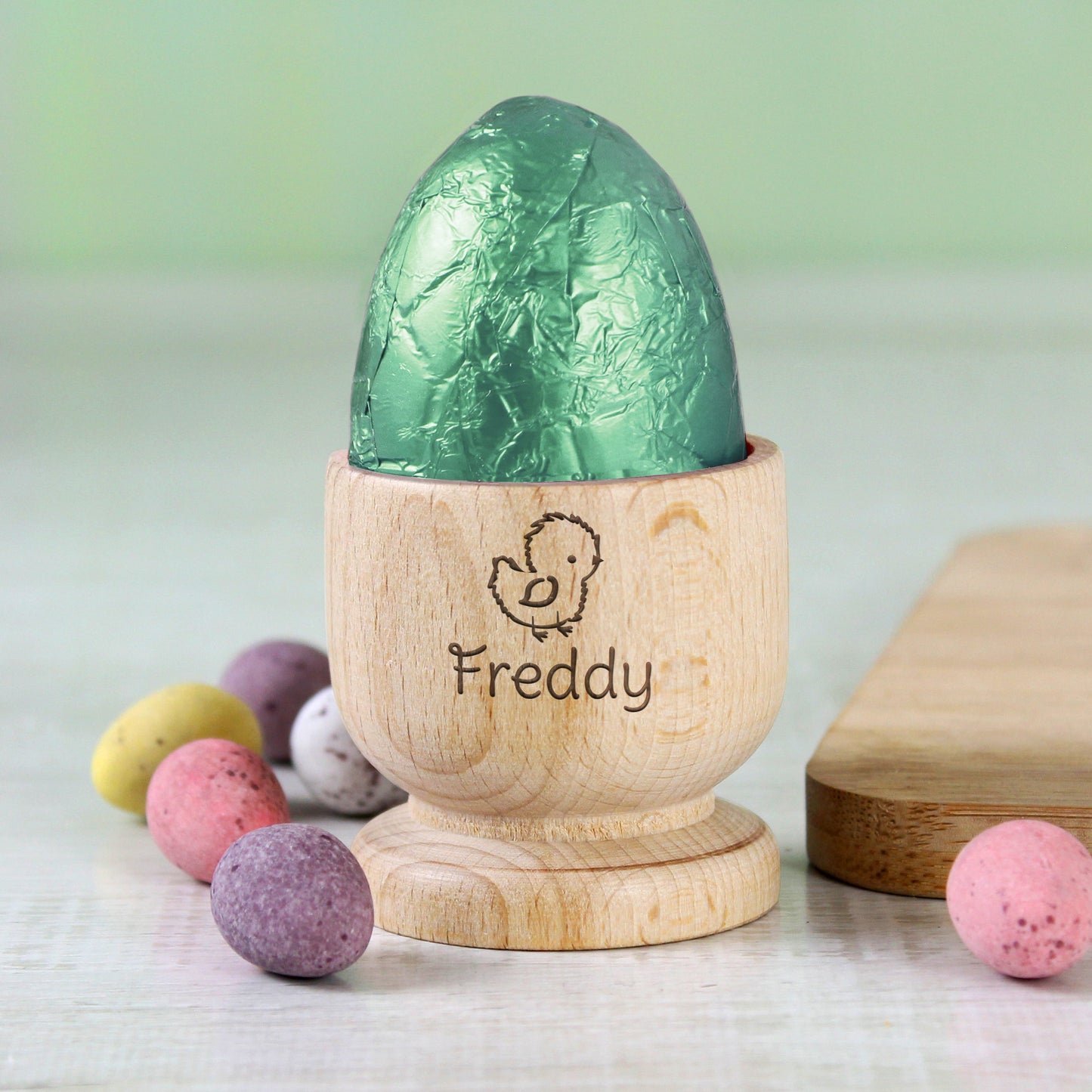 Personalised Easter Baby Chick Wooden Egg Cup