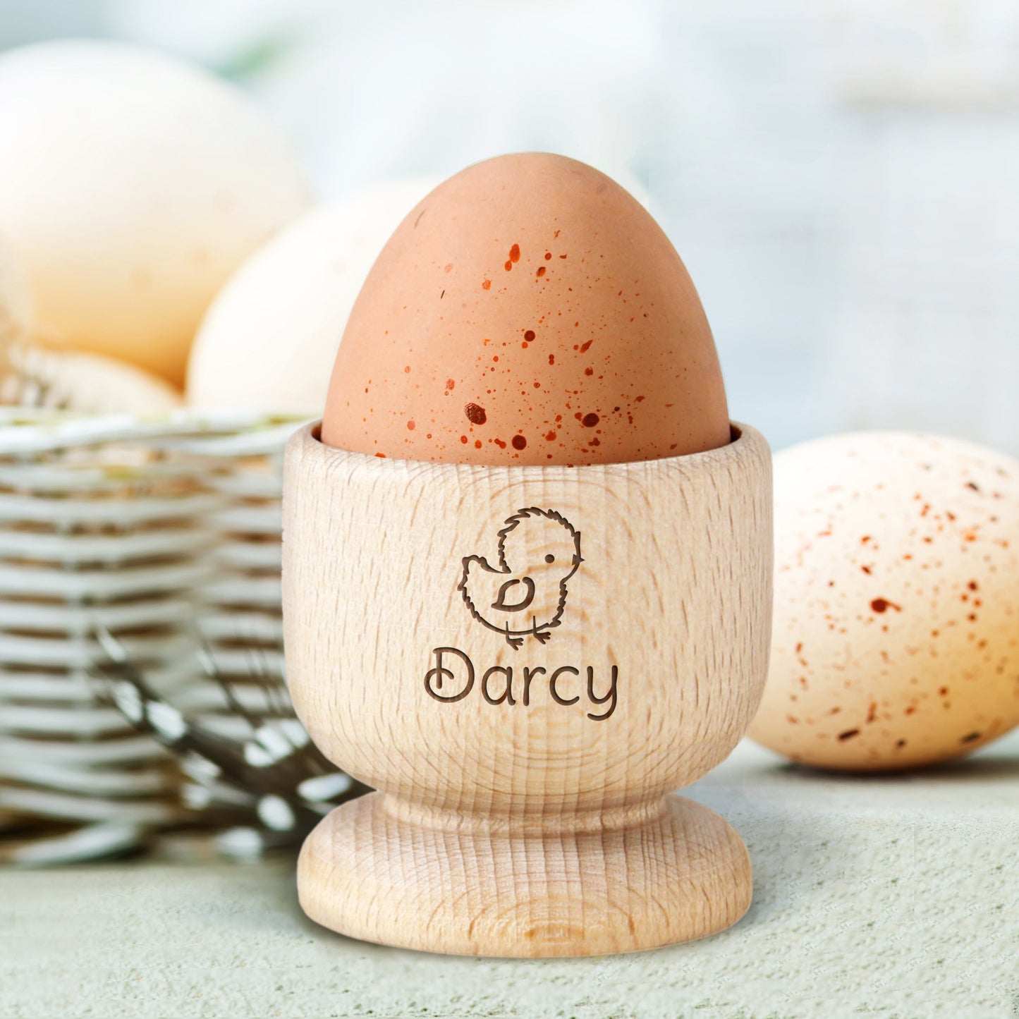 Personalised Easter Baby Chick Wooden Egg Cup