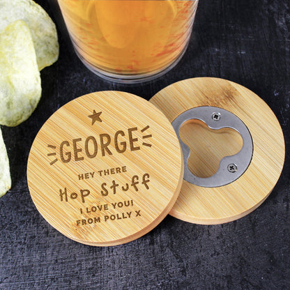 Personalised Star Bamboo Bottle Opener Coaster
