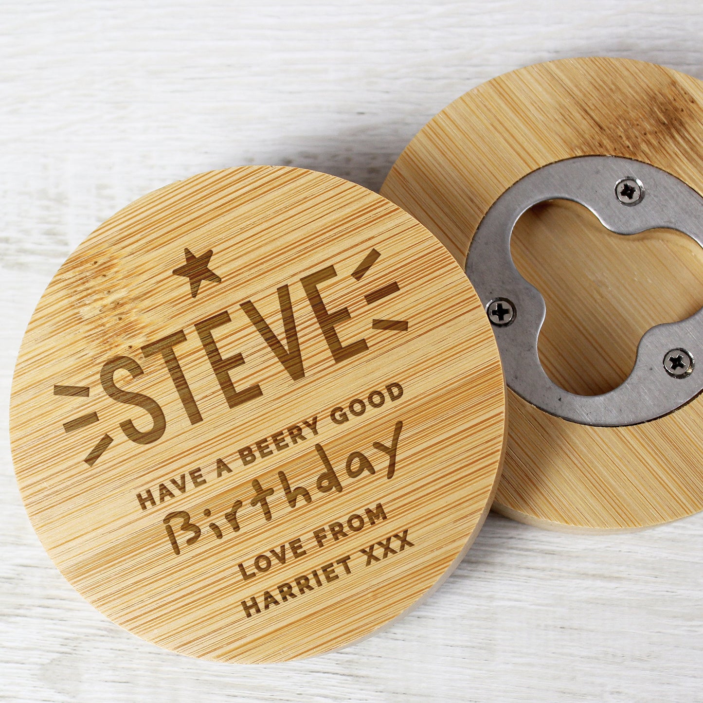 Personalised Star Bamboo Bottle Opener Coaster