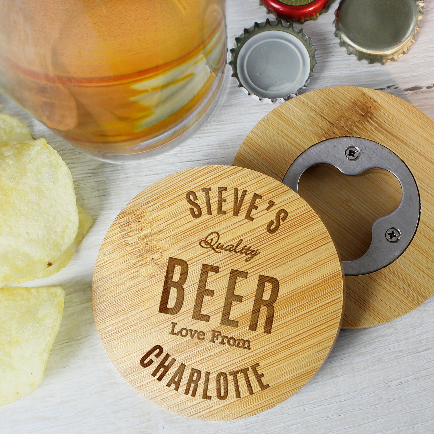 Personalised  Bamboo Bottle Opener Coaster