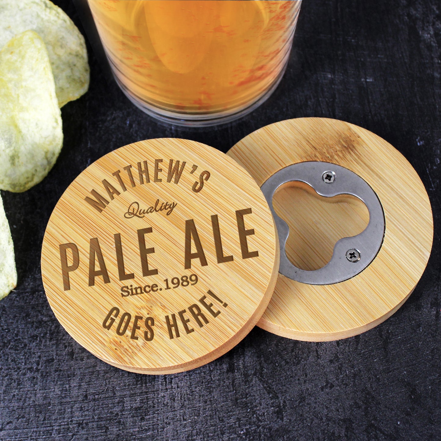 Personalised  Bamboo Bottle Opener Coaster