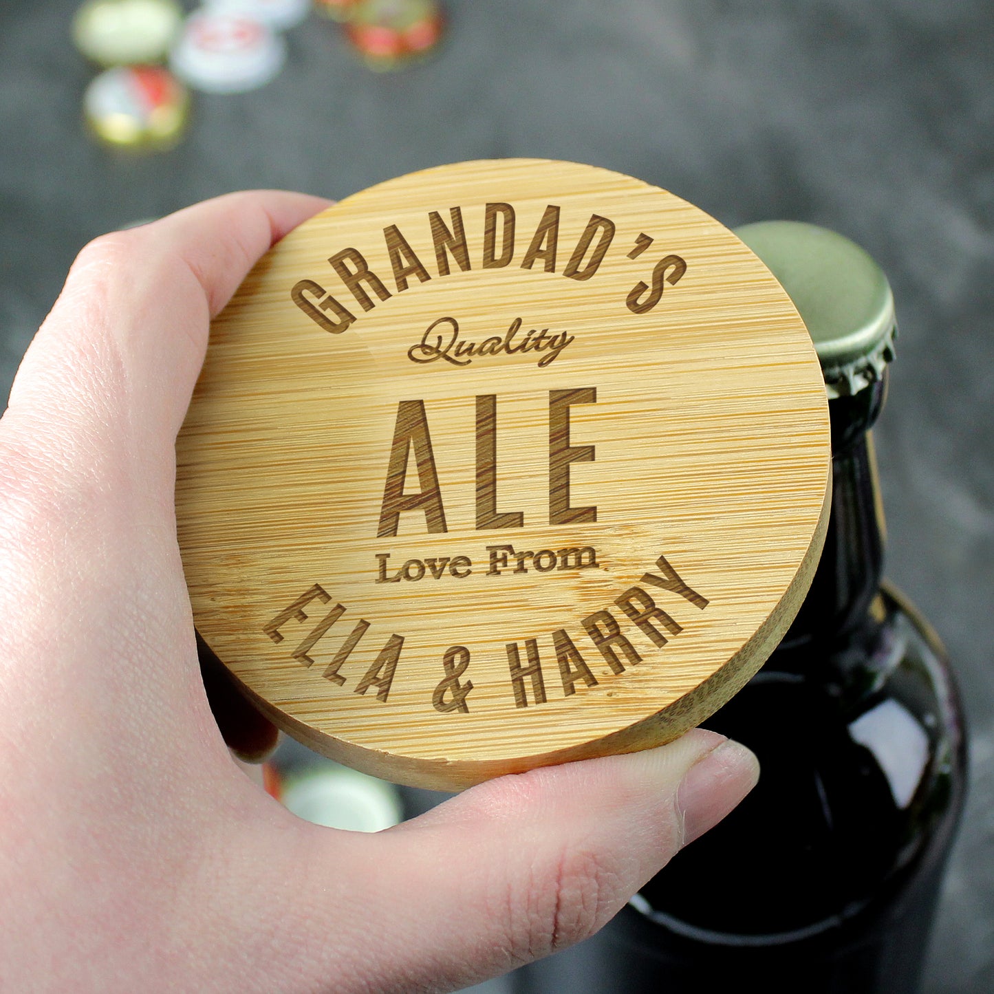 Personalised  Bamboo Bottle Opener Coaster