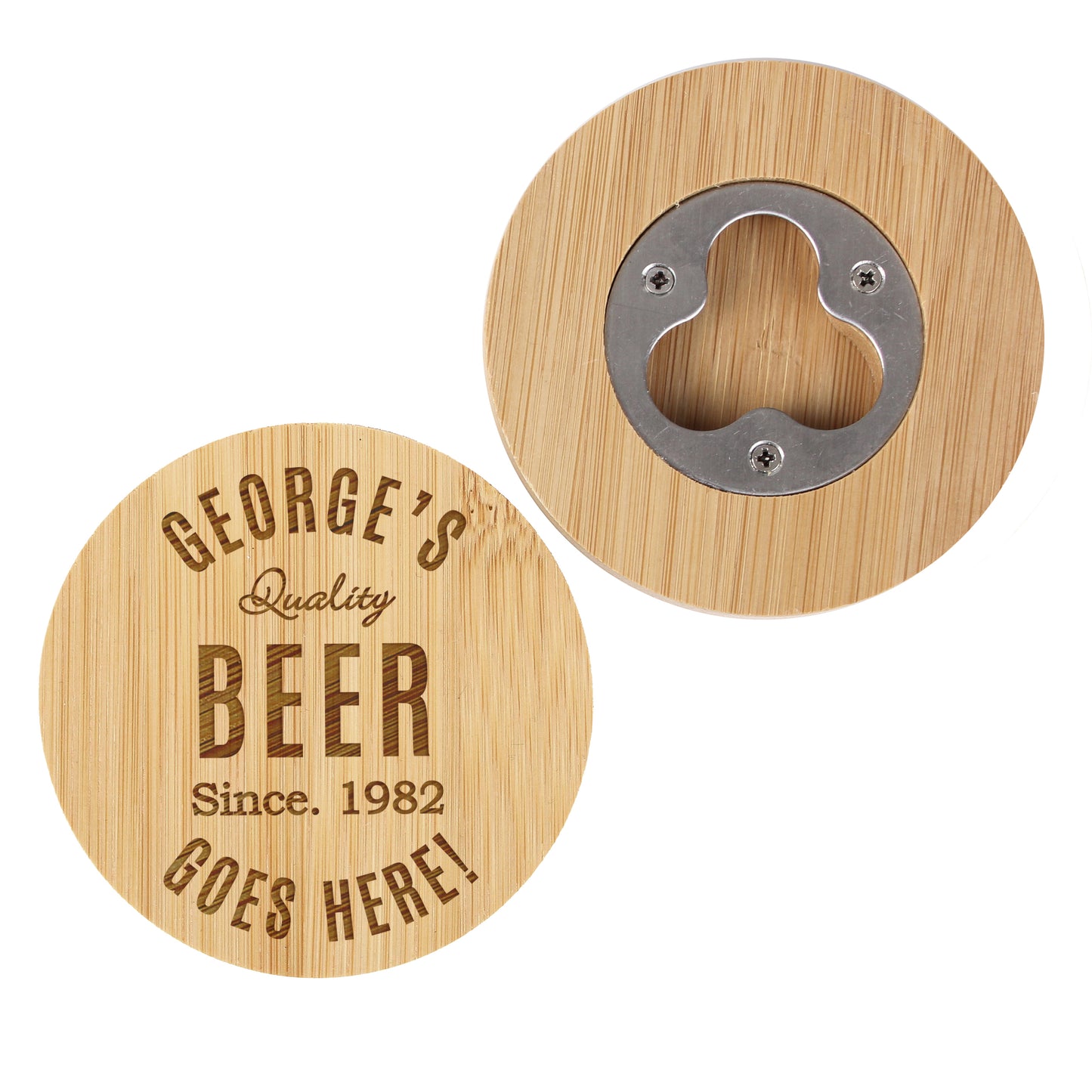 Personalised  Bamboo Bottle Opener Coaster