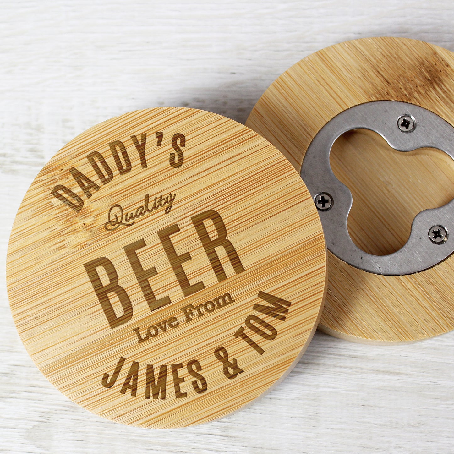 Personalised  Bamboo Bottle Opener Coaster