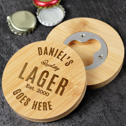 Personalised  Bamboo Bottle Opener Coaster