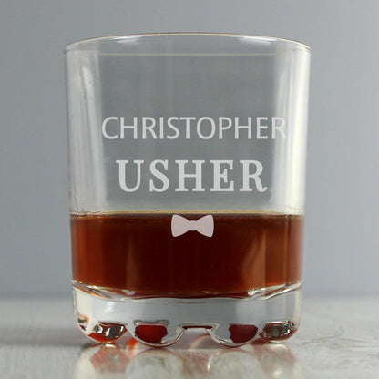 Personalised Engraved Bow Tie Whiskey Glass Tumbler
