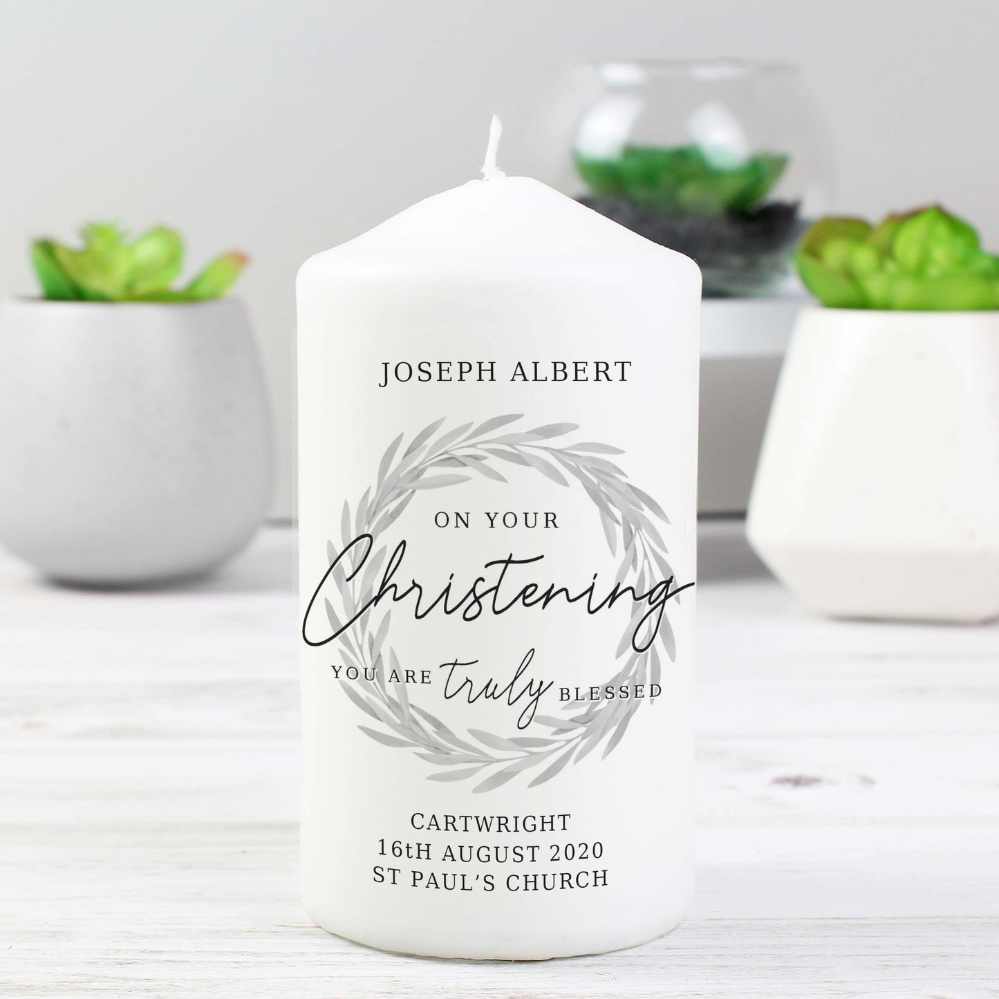 Personalised 'Truly Blessed' Naming Day Pillar Candle