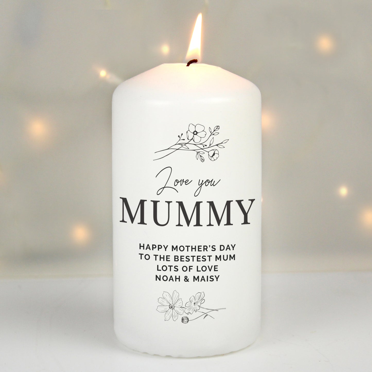 Personalised Simple Floral Pillar Candle