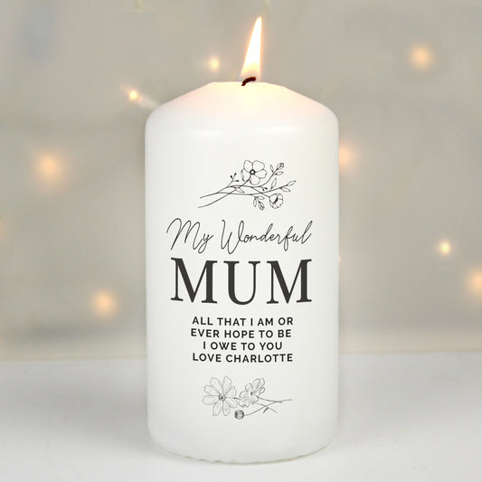 Personalised Simple Floral Pillar Candle