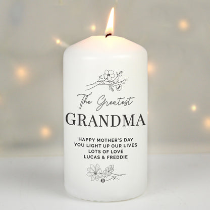 Personalised Simple Floral Pillar Candle