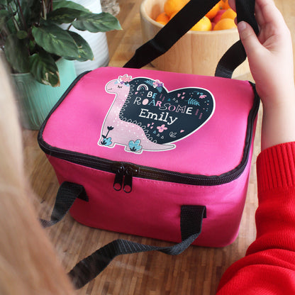 Personalised Be Roarsome Dinosaur Pink Lunch Bag