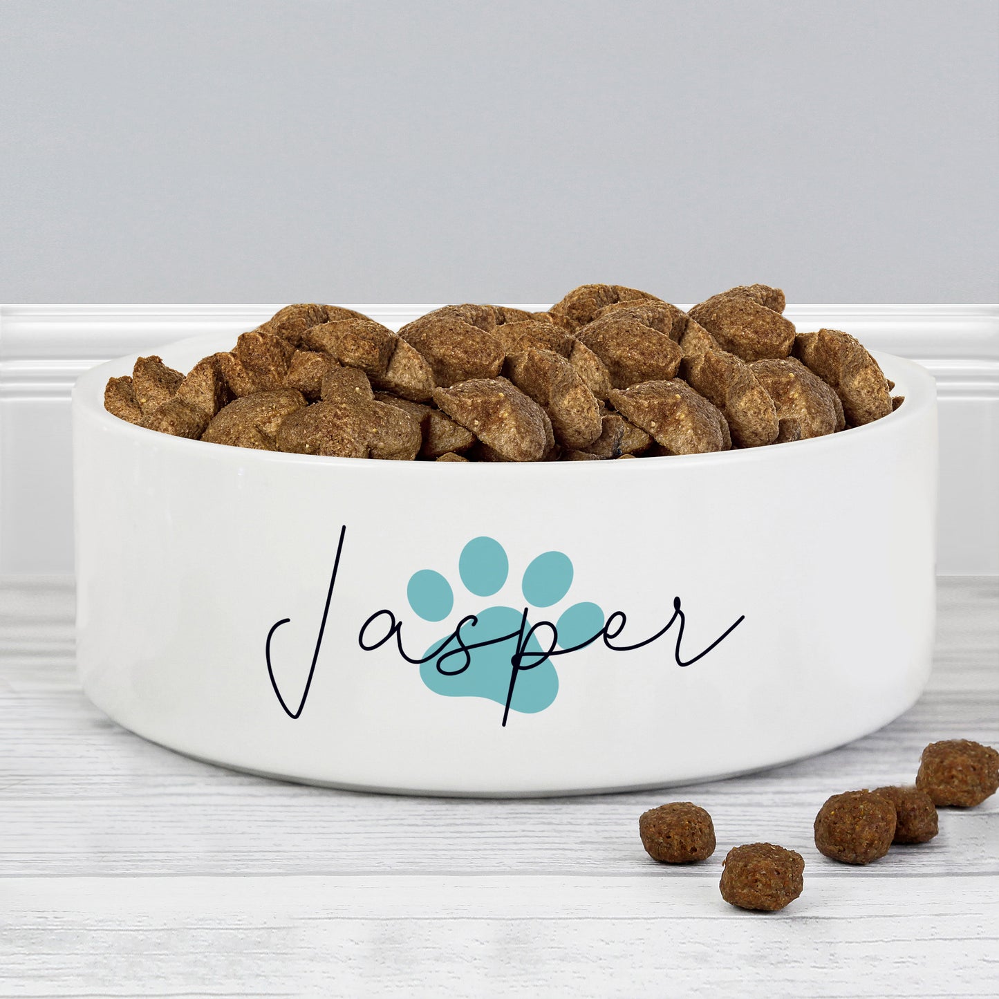 Personalised  Paw Print Name  Ceramic 14cm Medium Pet Bowl