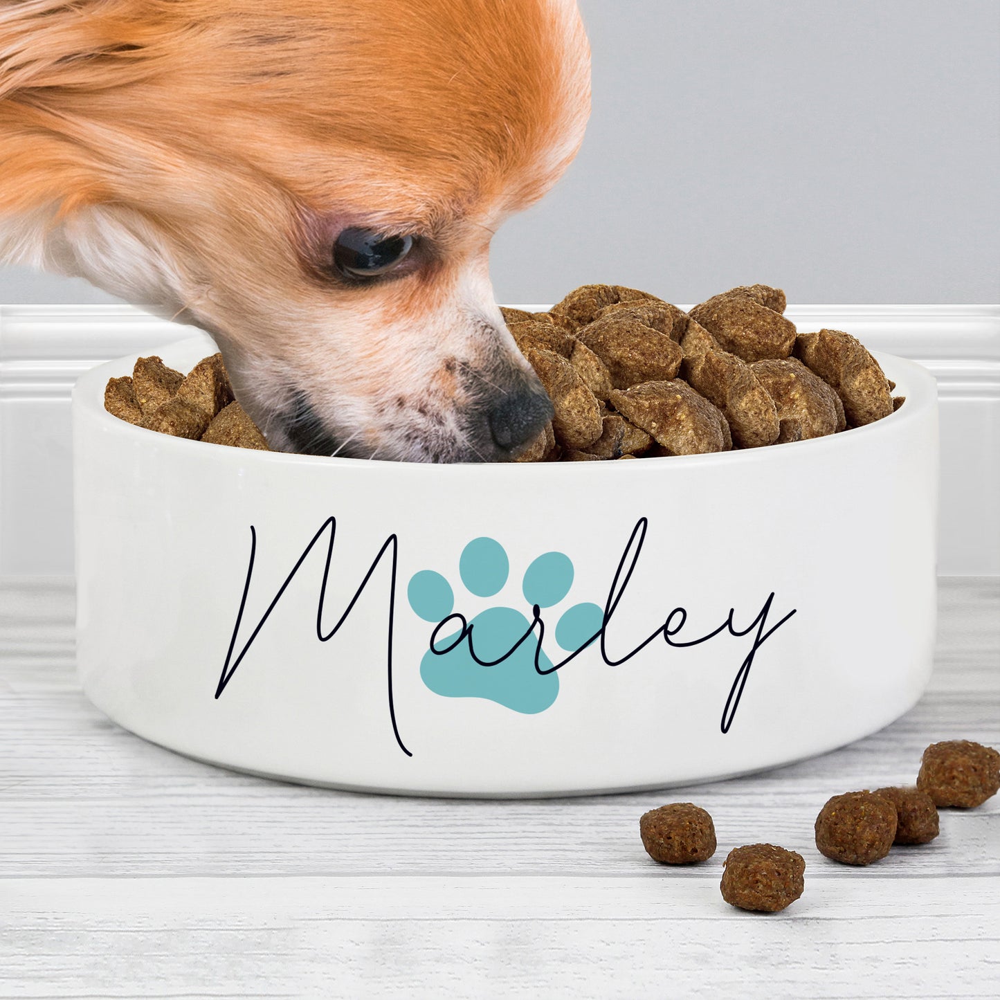 Personalised  Paw Print Name  Ceramic 14cm Medium Pet Bowl