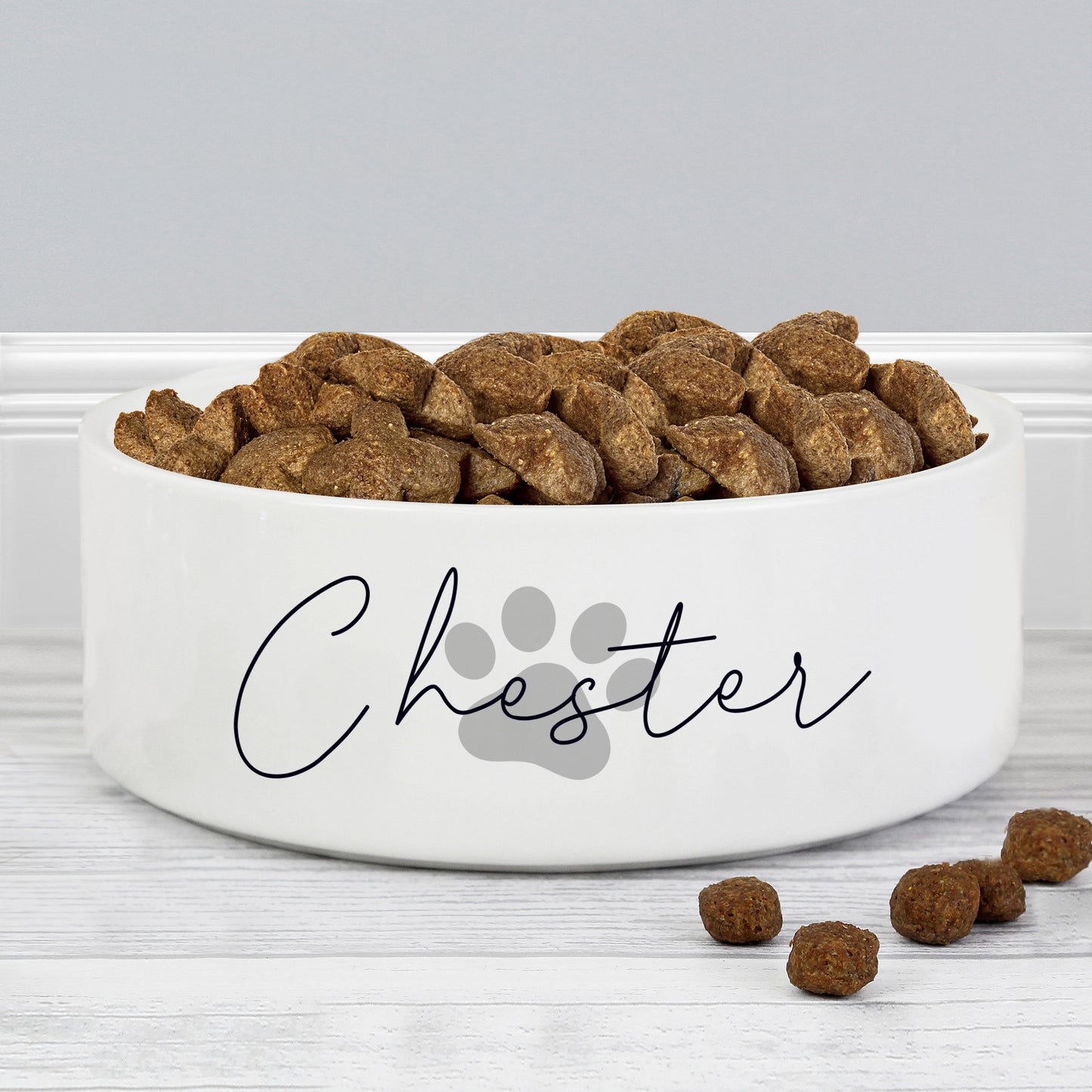 Personalised  Paw Print Name  Ceramic 14cm Medium Pet Bowl