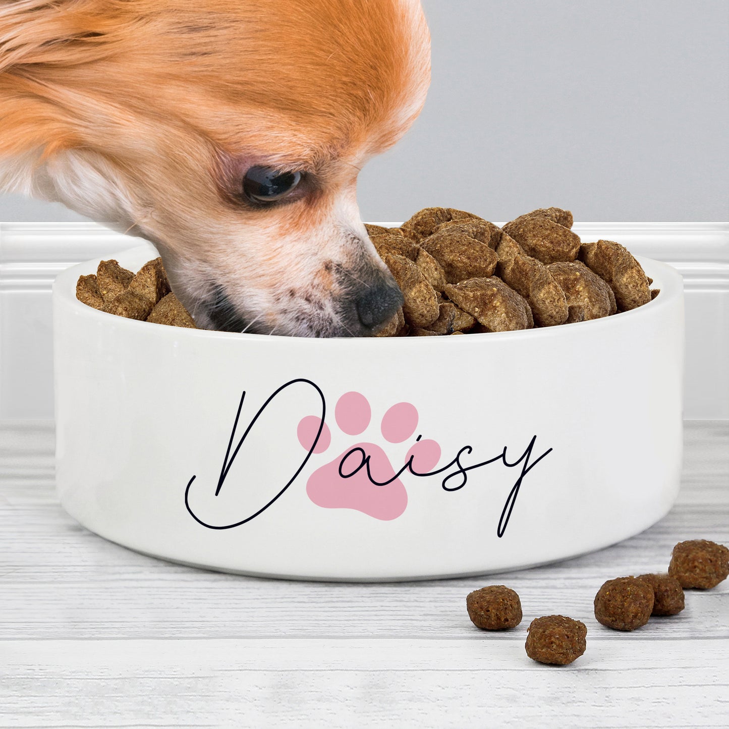 Personalised  Paw Print Name  Ceramic 14cm Medium Pet Bowl