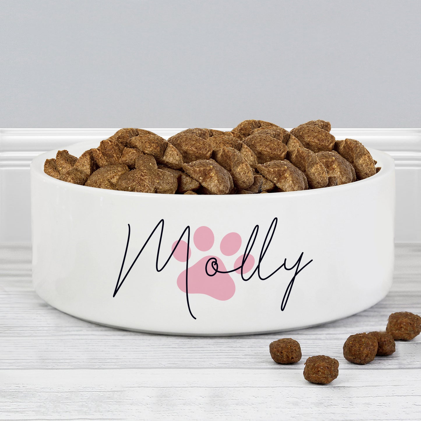 Personalised  Paw Print Name  Ceramic 14cm Medium Pet Bowl