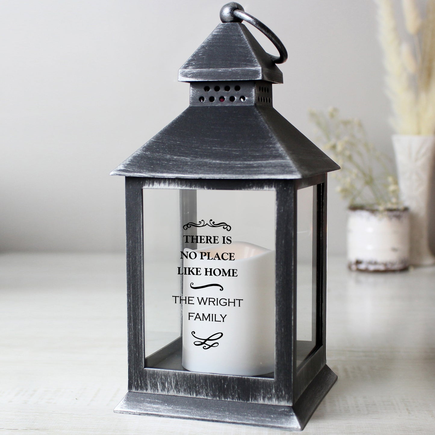 Personalised Antique Scroll Any Text Flickering Flame Lantern