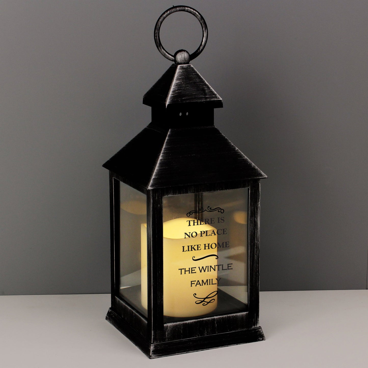 Personalised Antique Scroll Any Text Flickering Flame Lantern