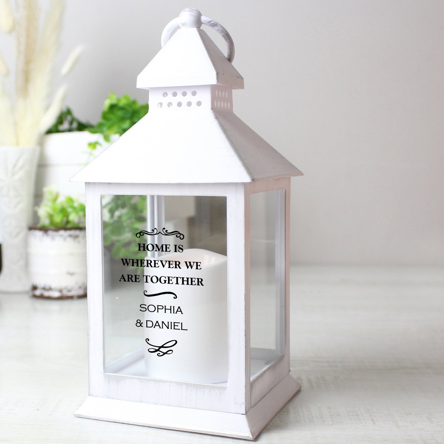 Personalised Antique Scroll Any Text Flickering Flame Lantern