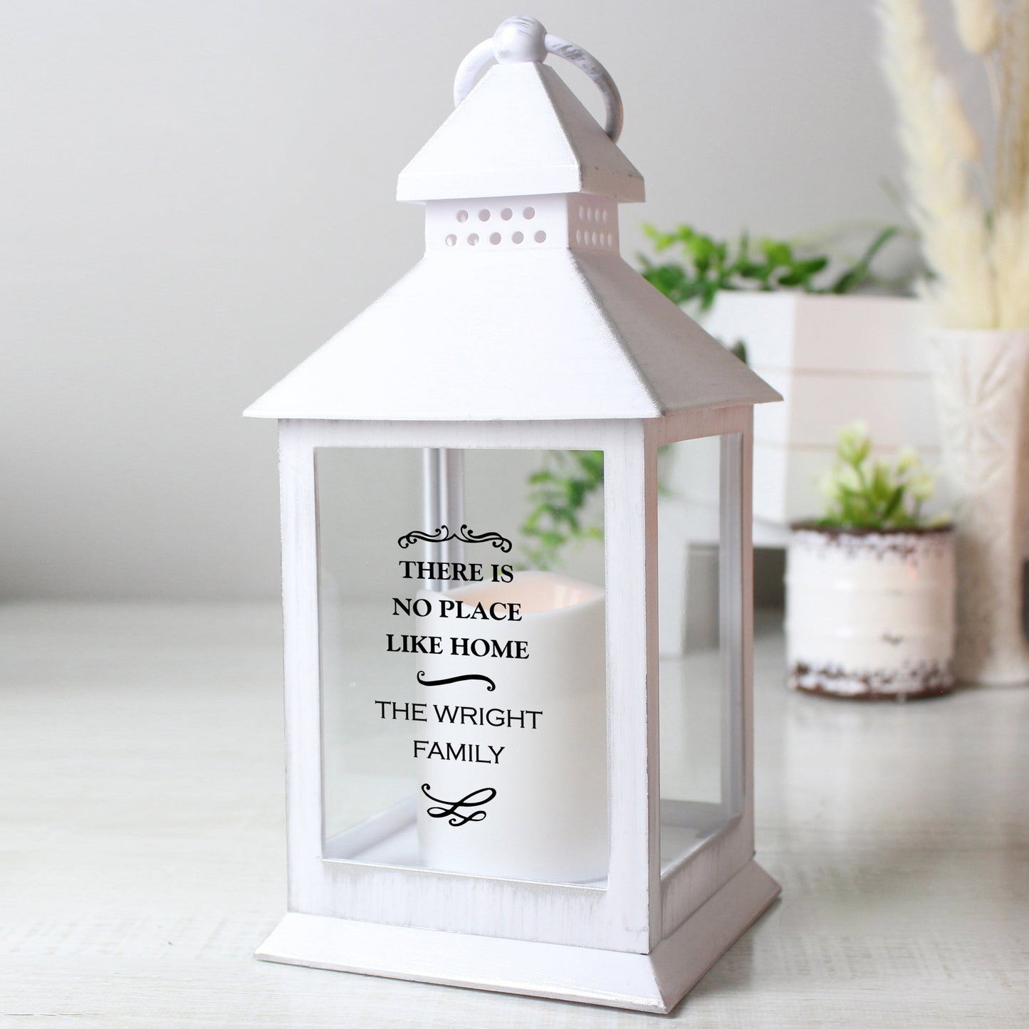 Personalised Antique Scroll Any Text Flickering Flame Lantern