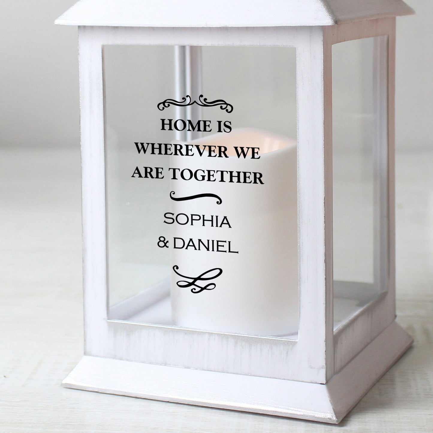 Personalised Antique Scroll Any Text Flickering Flame Lantern