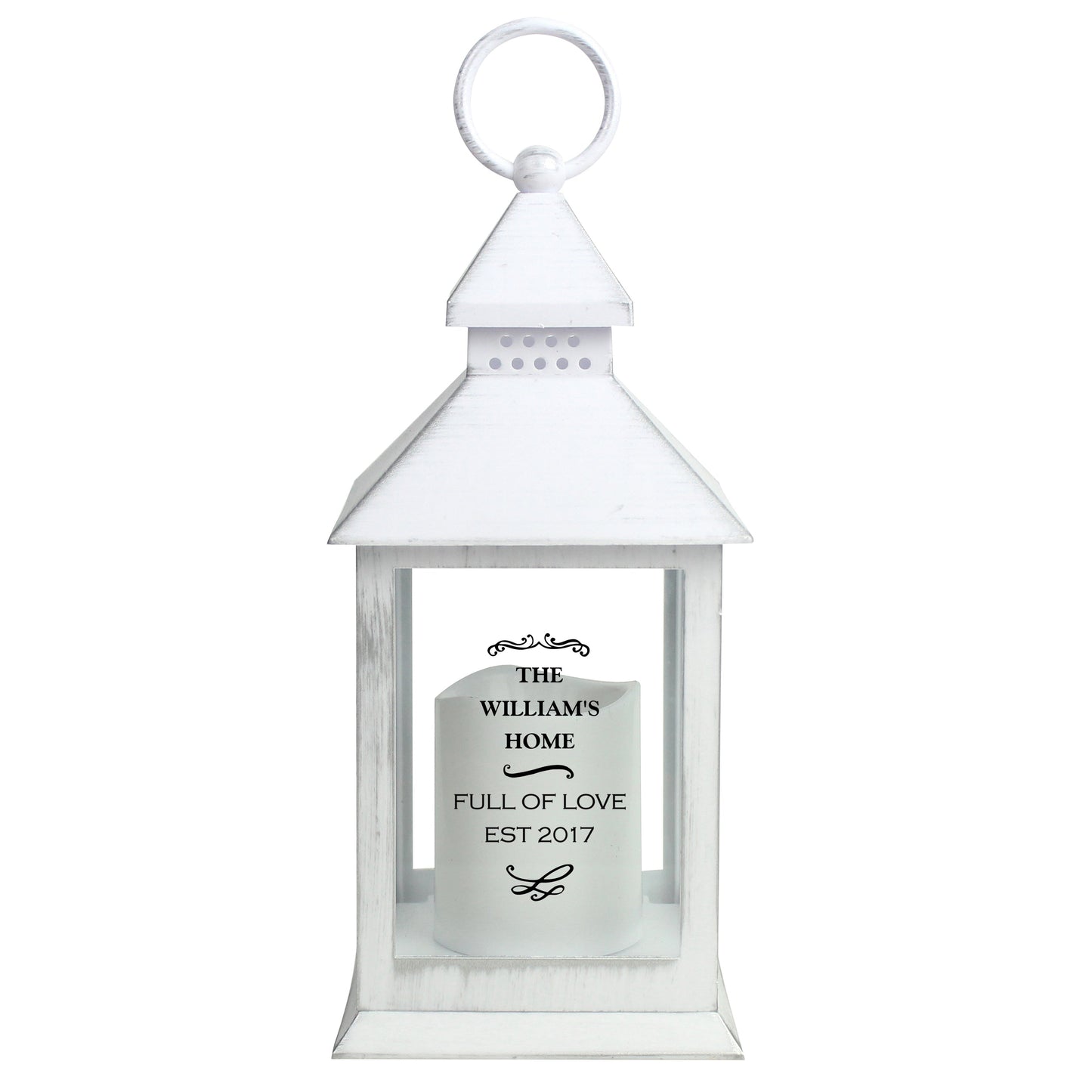 Personalised Antique Scroll Any Text Flickering Flame Lantern