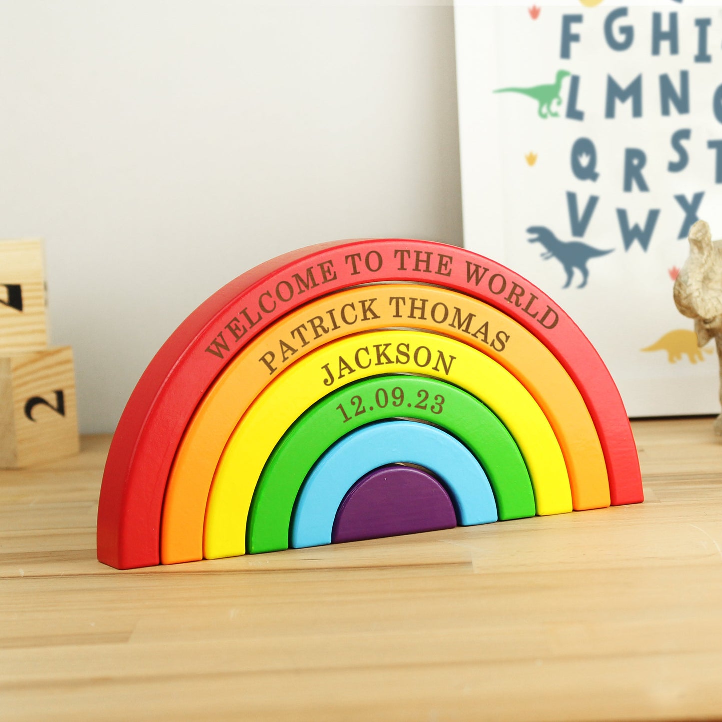 Personalised Wooden Rainbow Stacker Toy