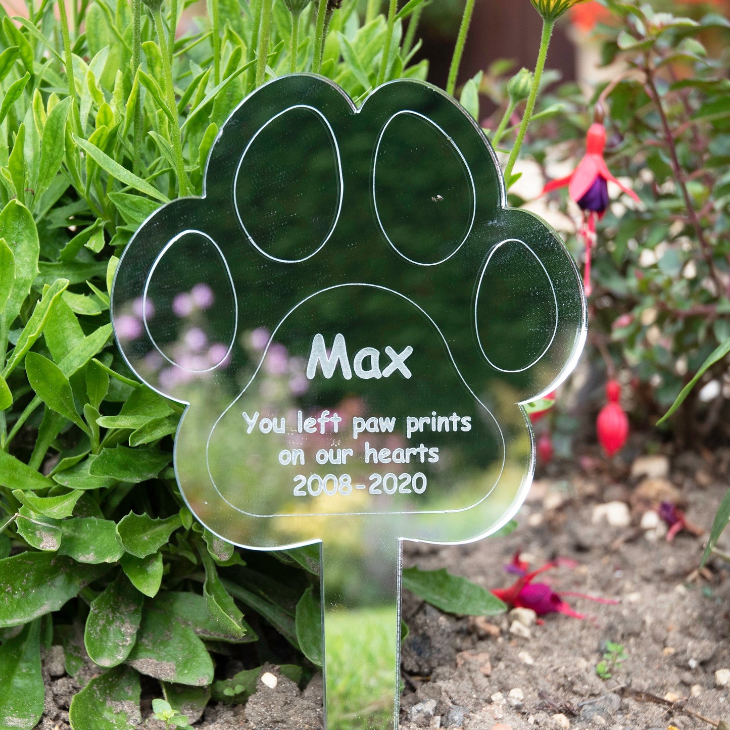 Personalised Pet Paw Print  Mirror Acrylic Grave Marker