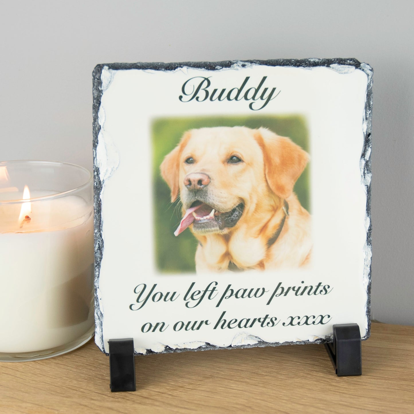 Personalised Pet Memorial Natural Square Rock Slate Custom Photo With Stands