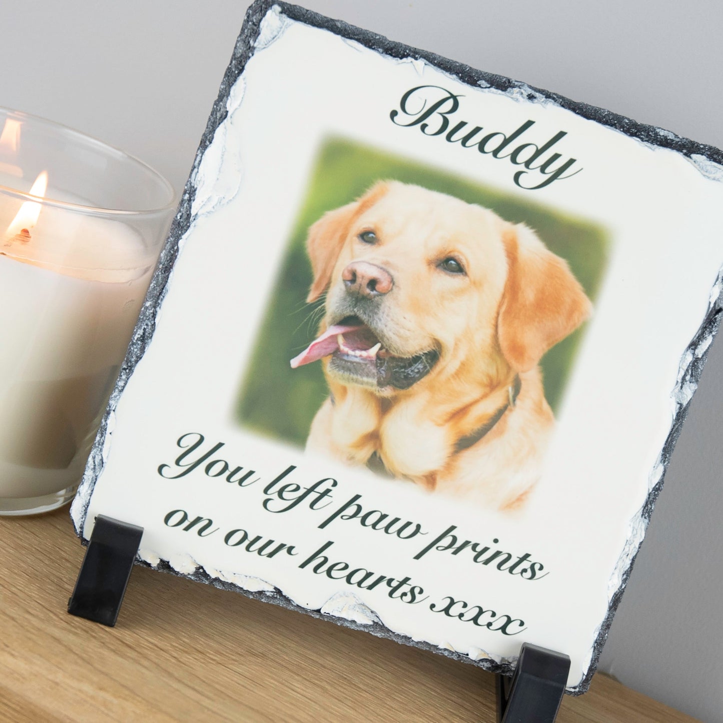 Personalised Pet Memorial Natural Square Rock Slate Custom Photo With Stands