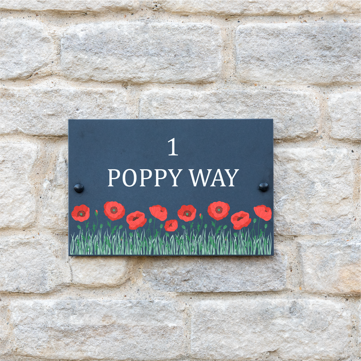 Personalised Poppy Slate House Sign