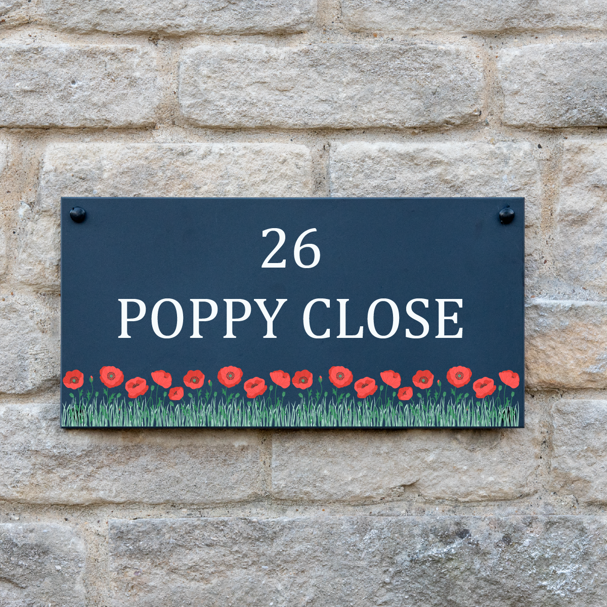 Personalised Poppy Slate House Sign