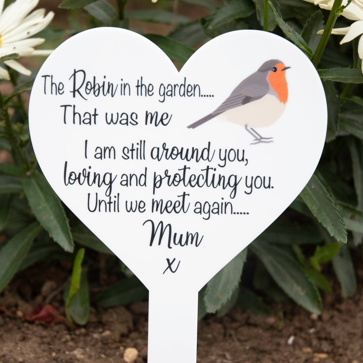 Personalised Robin Heart Memorial Acrylic Grave Marker