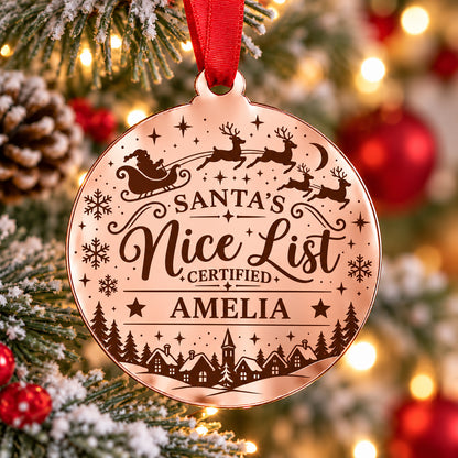 Personalised Santa's Nice List Mirror Acrylic Christmas Bauble