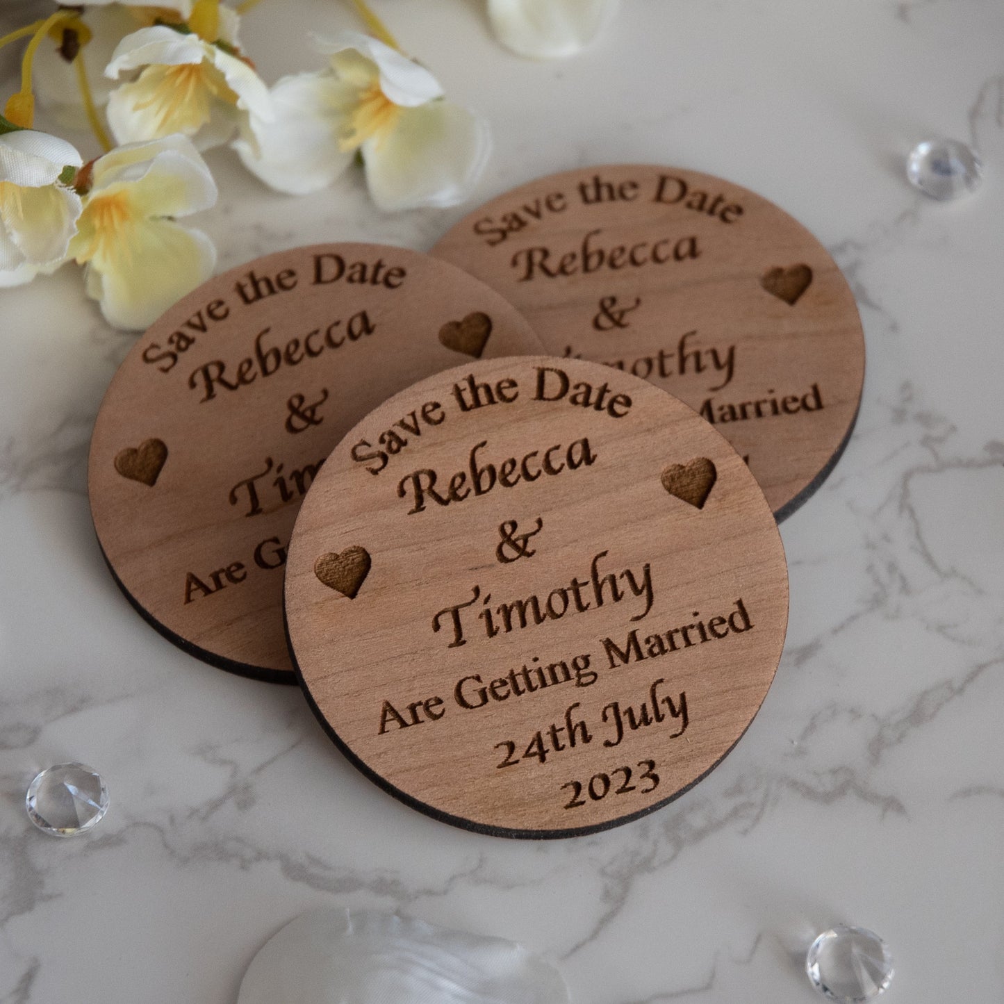 Personalised Save The Date Wooden Circle Fridge Magnet