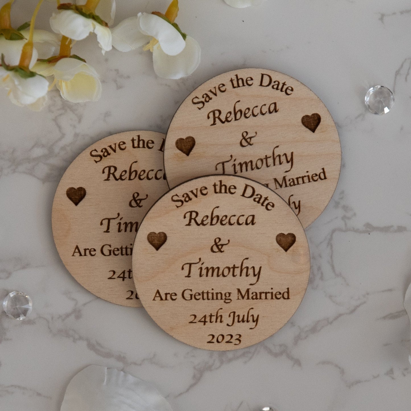 Personalised Save The Date Wooden Circle Fridge Magnet