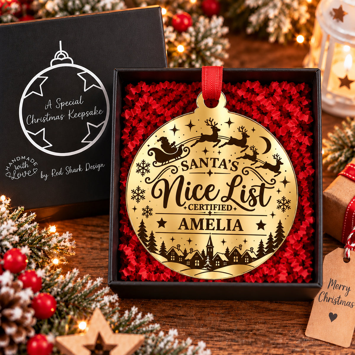 Personalised Santa's Nice List Mirror Acrylic Christmas Bauble
