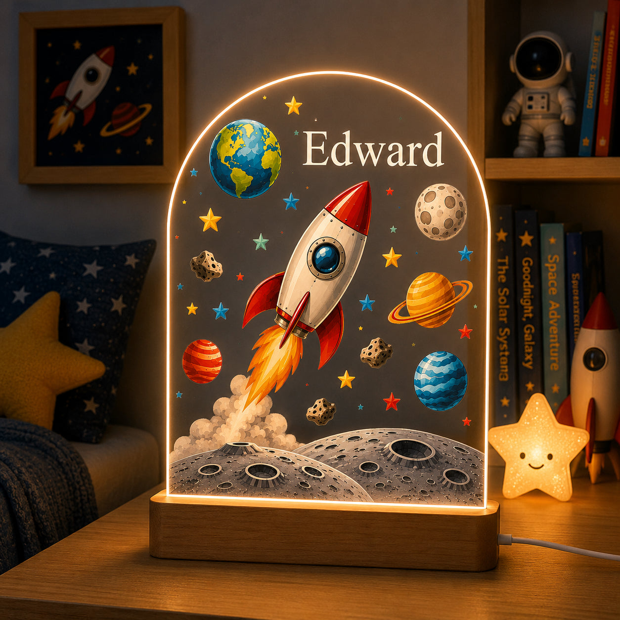 Personalised Rocket Night Light | Custom LED Nursery & Children's Bedroom Light